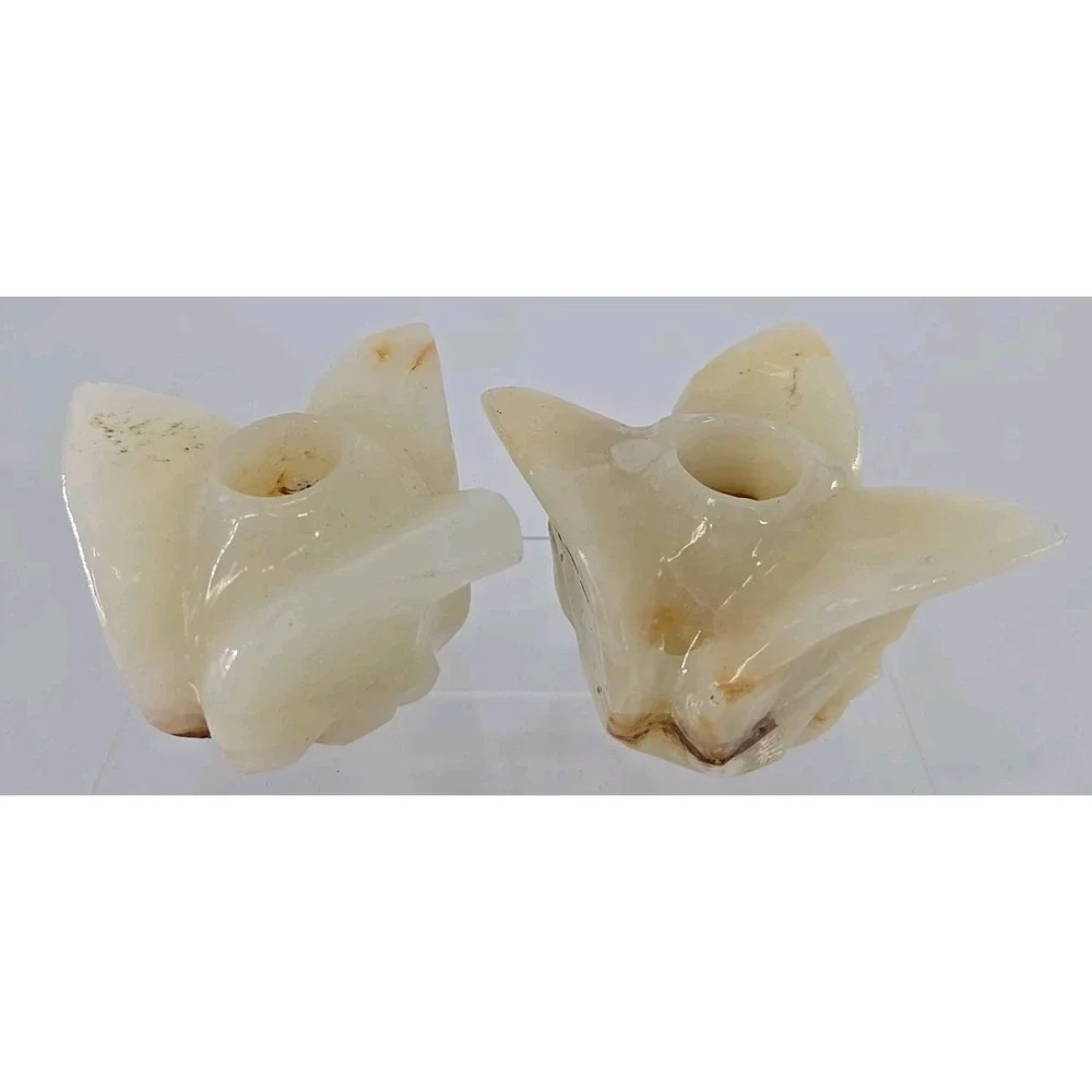 Vintage Pair Of Carved Alabaster Tulip Taper Candle‎ Holder - Mexico Beautiful!